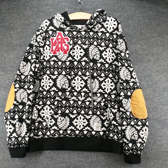 Hustle Gang Industrial Men's Pullover Hoodie Large Multi Fair Isle Elbow Patch - Picture 2 of 15